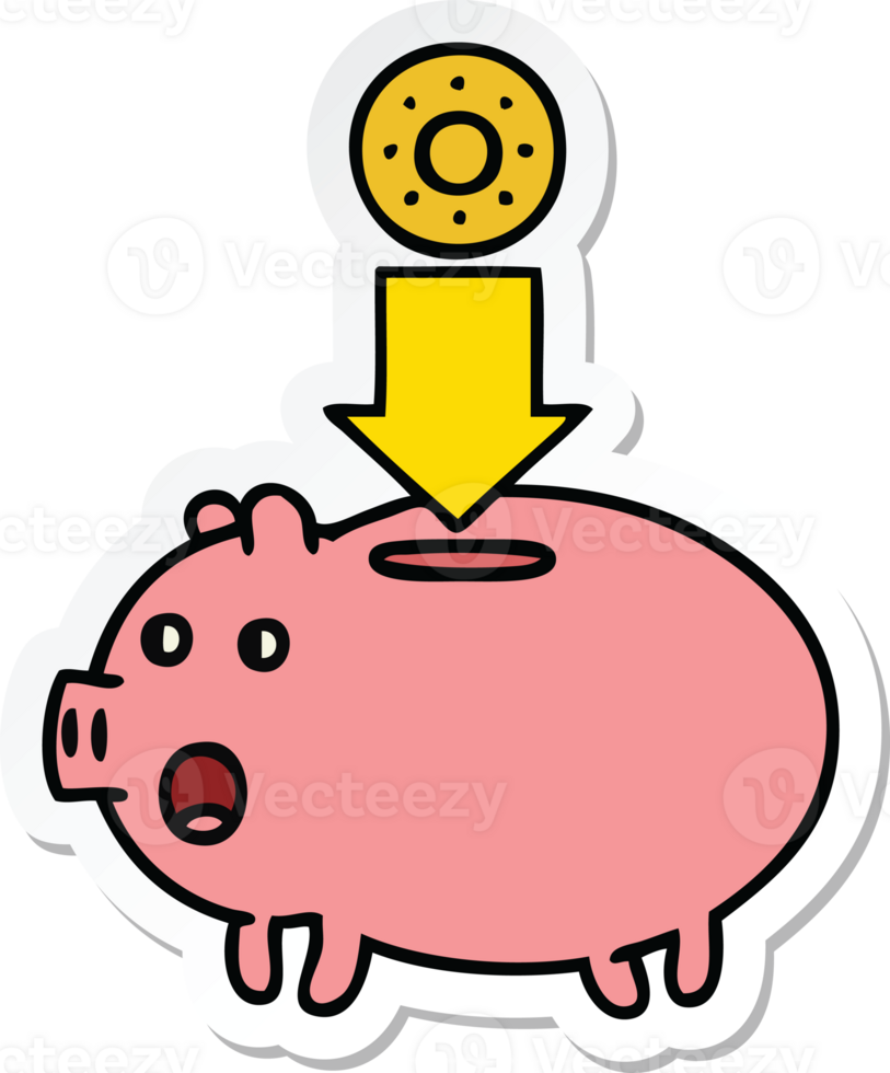 sticker of a cute cartoon piggy bank png