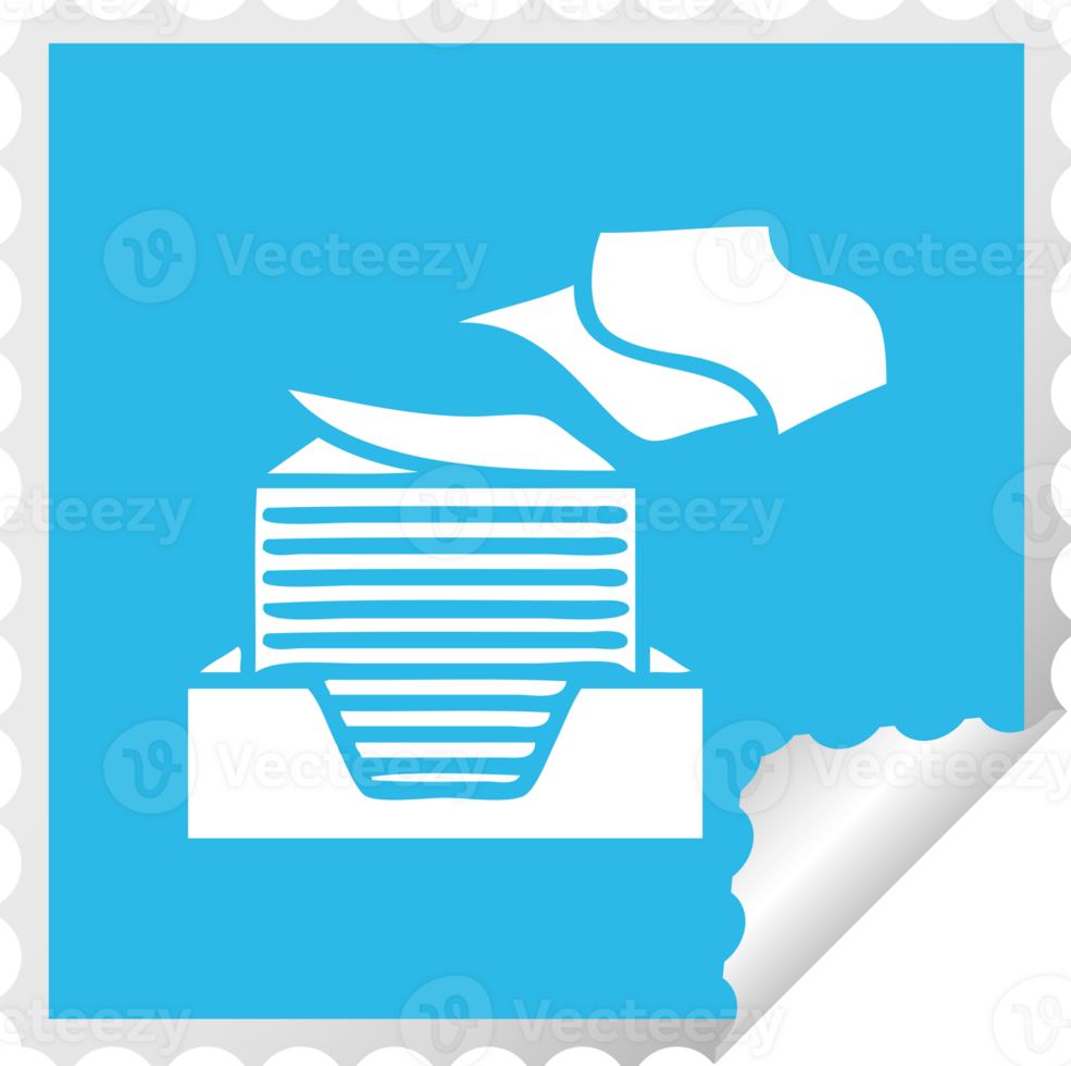square peeling sticker cartoon of a stack of office papers png