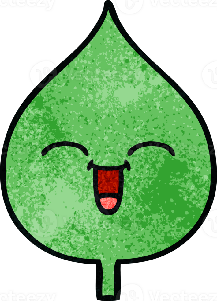 retro grunge texture cartoon of a expressional leaf png