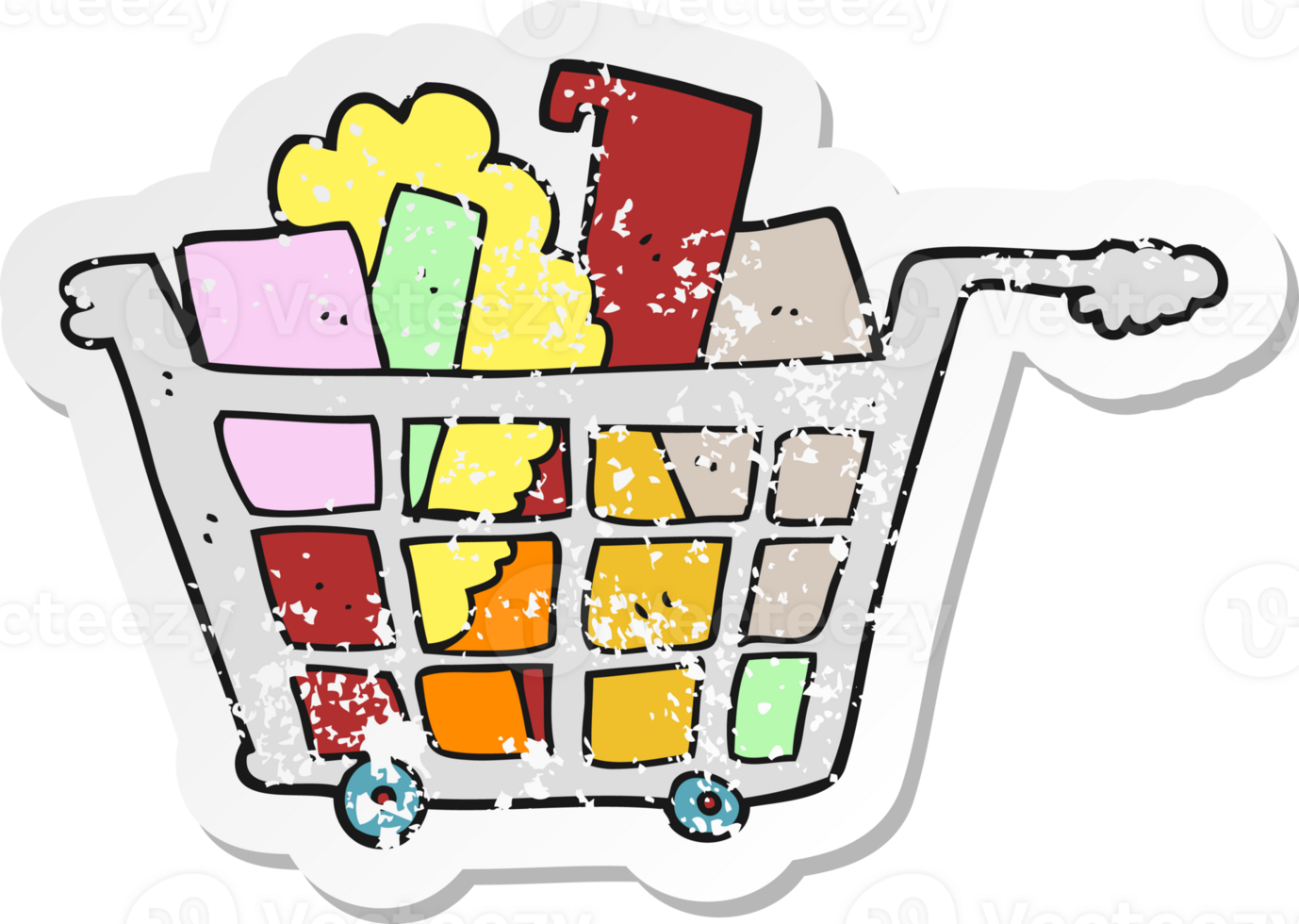 retro distressed sticker of a cartoon shopping trolley png