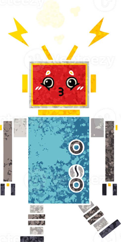 retro illustration style cartoon of a robot malfunction png