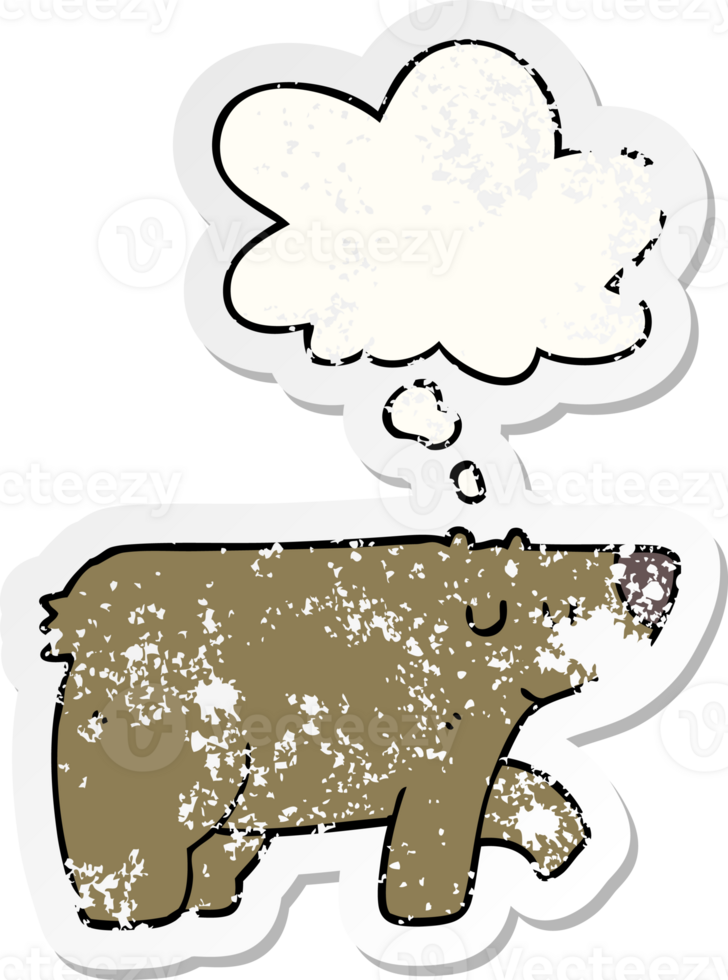 cartoon bear with thought bubble as a distressed worn sticker png