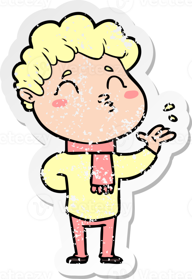 distressed sticker of a cartoon man pouting png