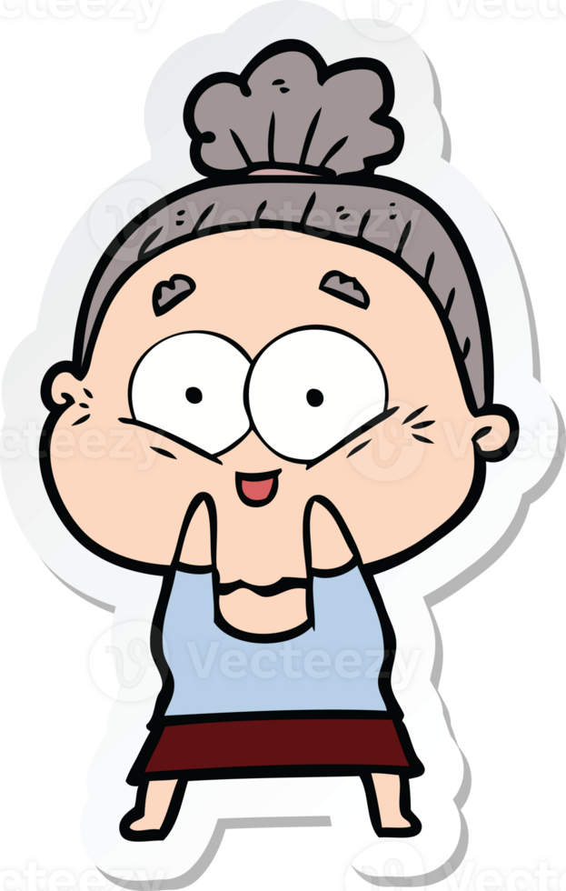 sticker of a cartoon happy old woman png