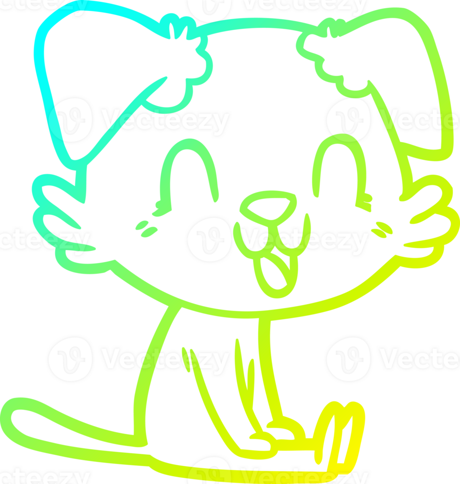 cold gradient line drawing of a laughing cartoon dog png