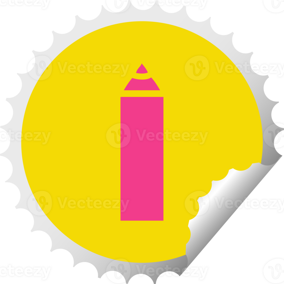 circular peeling sticker cartoon of a blue pencil png