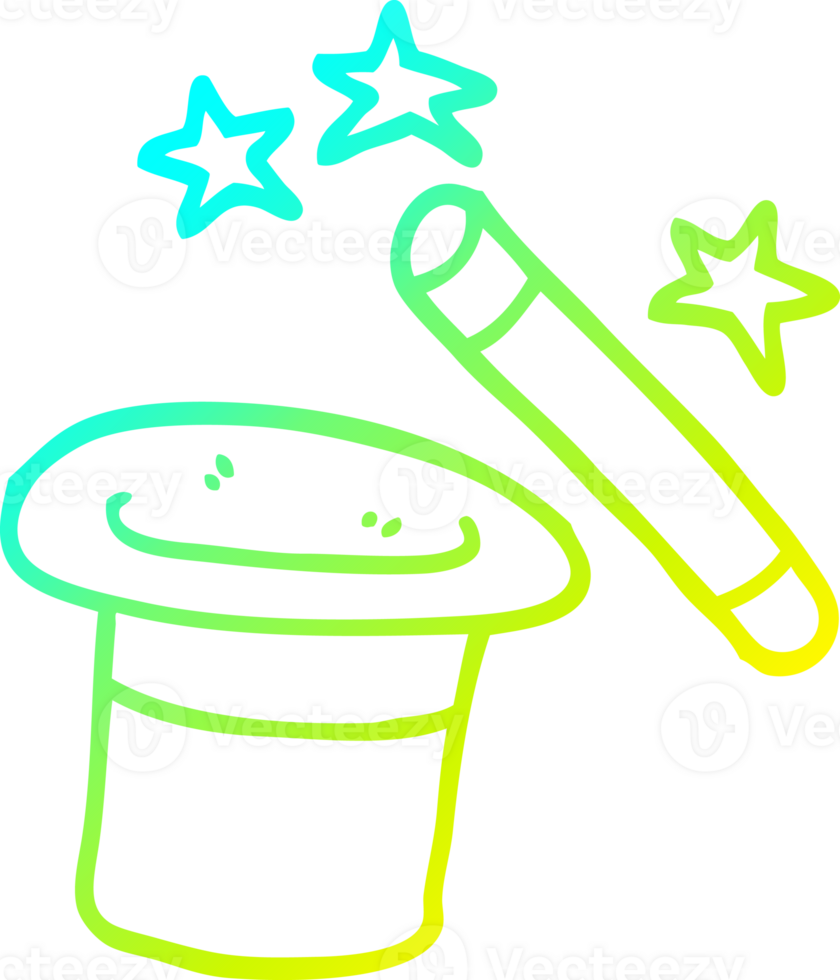 cold gradient line drawing of a cartoon magicians hat and wand png