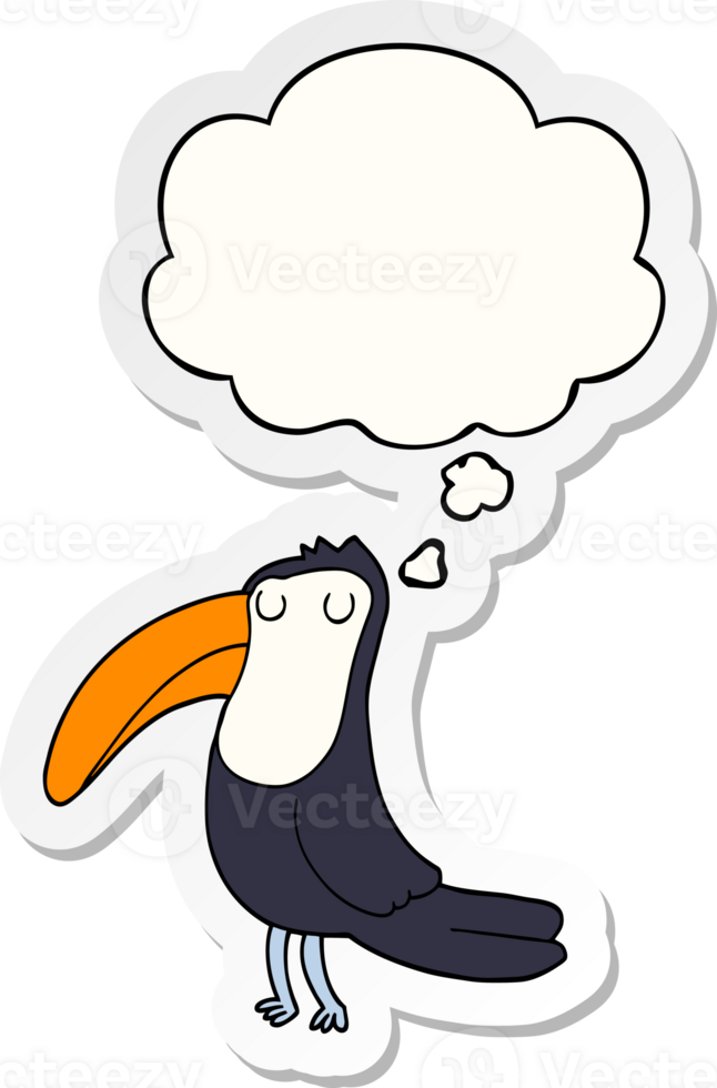 cartoon toucan with thought bubble as a printed sticker png