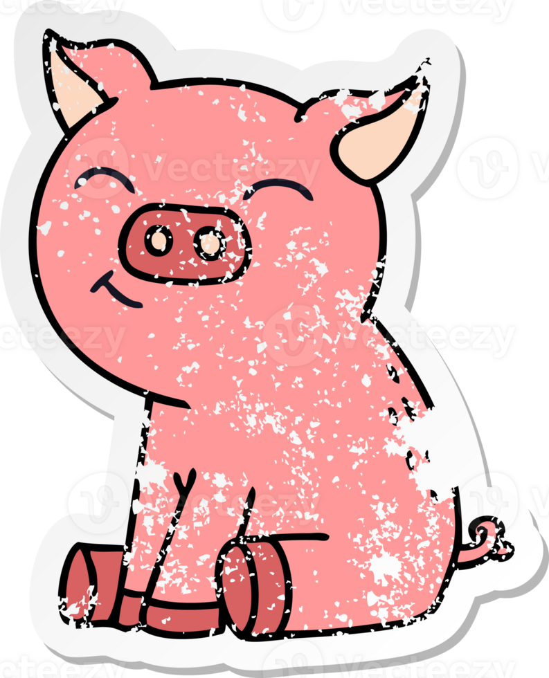 distressed sticker of a quirky hand drawn cartoon pig png