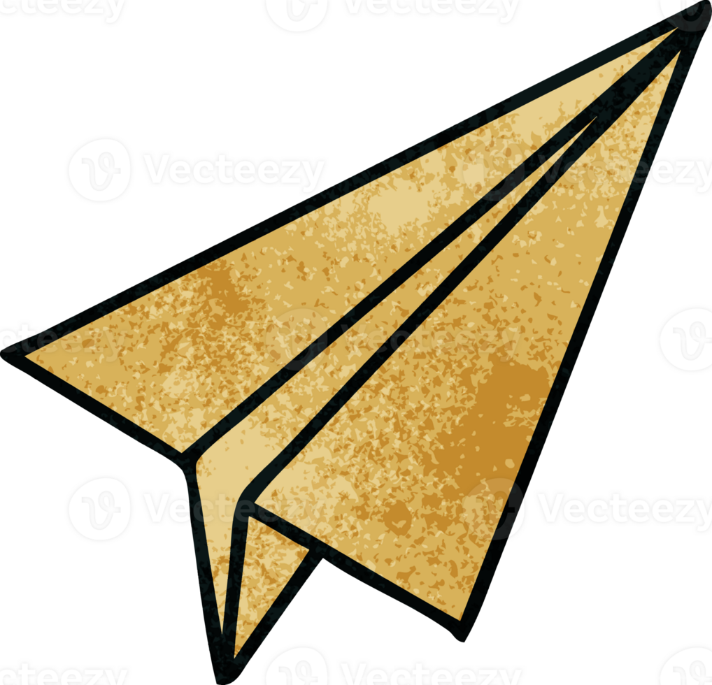 retro grunge texture cartoon of a paper aeroplane png