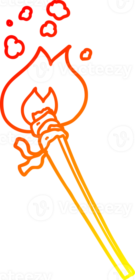 warm gradient line drawing of a cartoon burning torch png