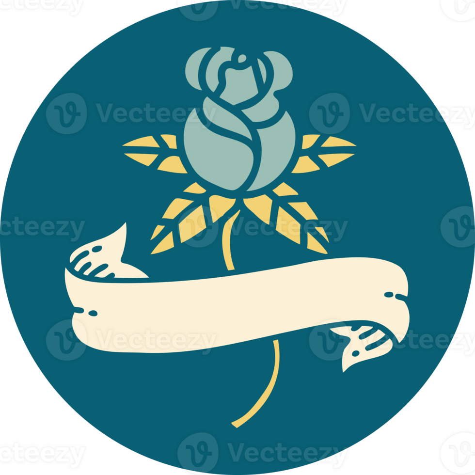 iconic tattoo style image of a rose and banner png
