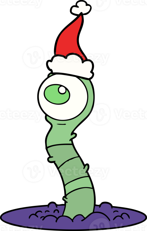 hand drawn line drawing of a alien swamp monster wearing santa hat png