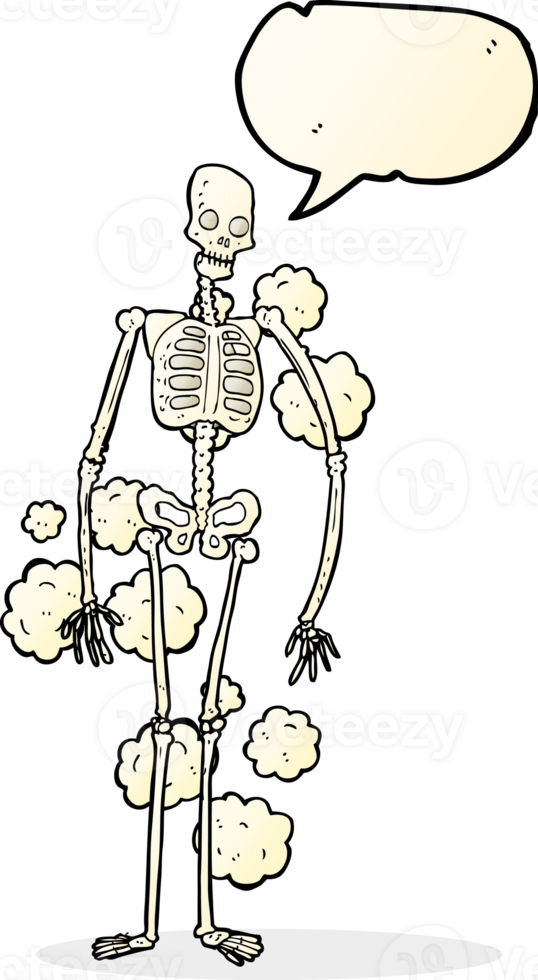 cartoon dusty old skeleton with speech bubble png