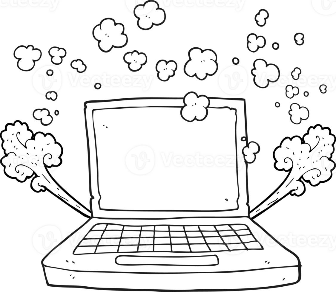 hand drawn black and white cartoon laptop computer fault png