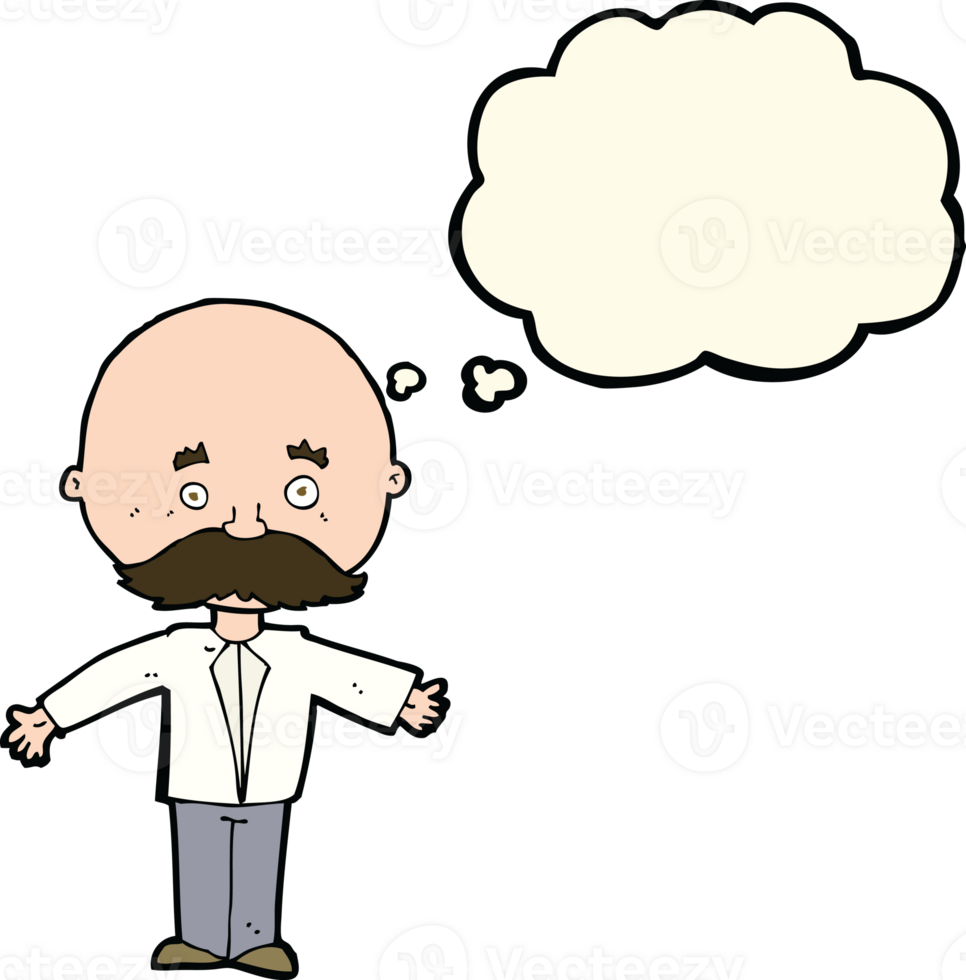 cartoon man with mustache with thought bubble png