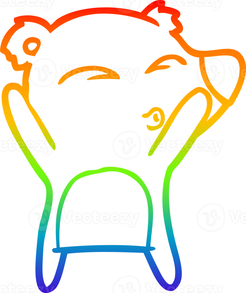 rainbow gradient line drawing of a cartoon whistling bear png