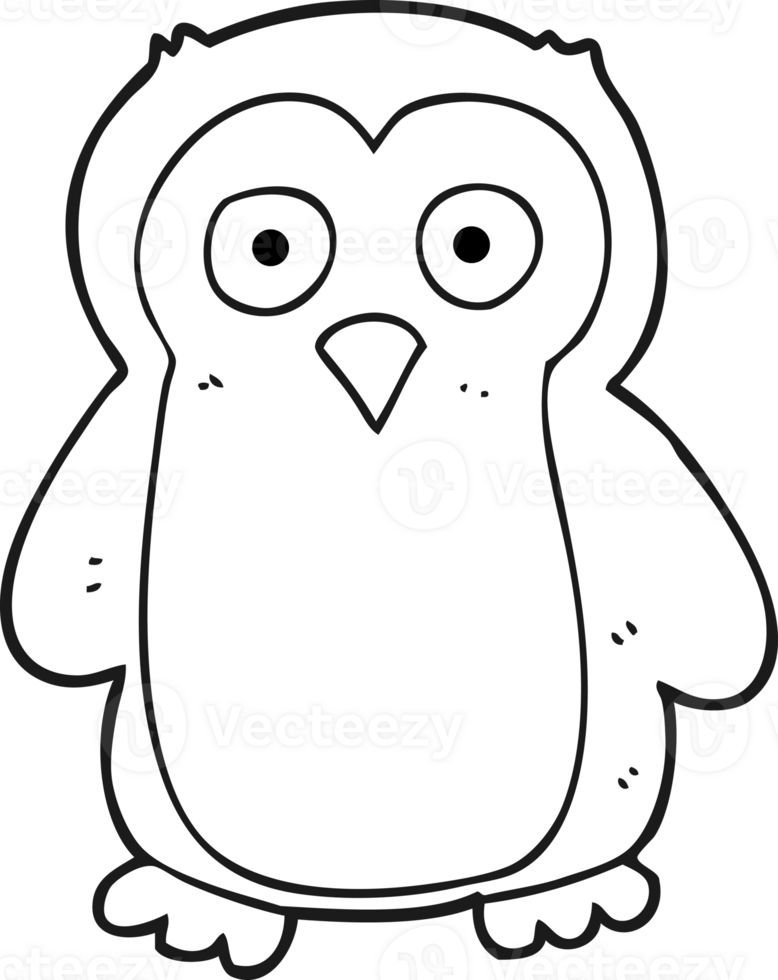hand drawn black and white cartoon penguin png