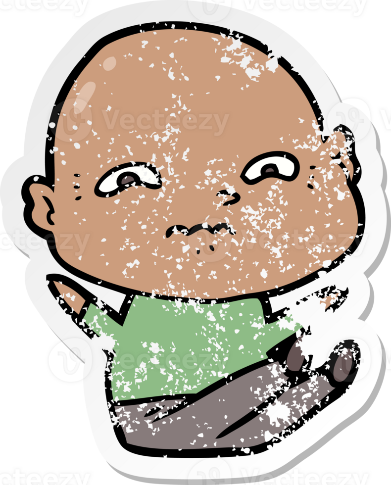 distressed sticker of a cartoon nervous man png