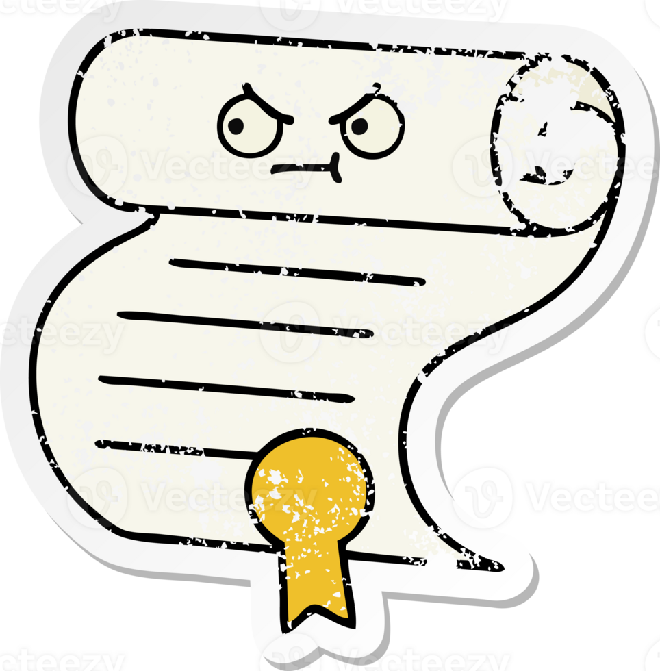 distressed sticker of a cute cartoon contract png