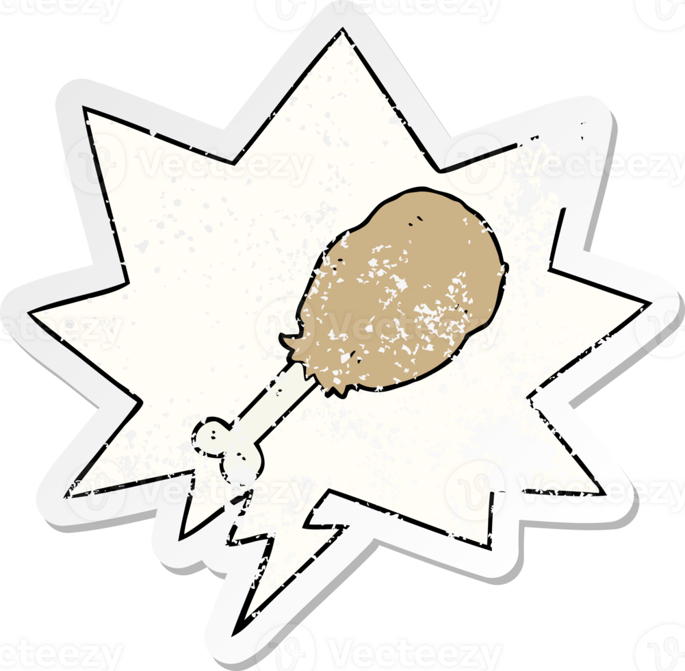 cartoon chicken leg with speech bubble distressed distressed old sticker png