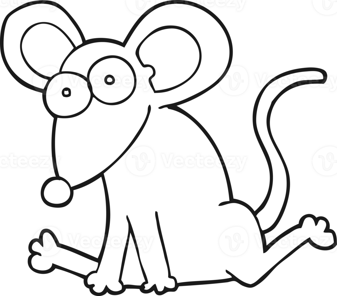 hand drawn black and white cartoon mouse png