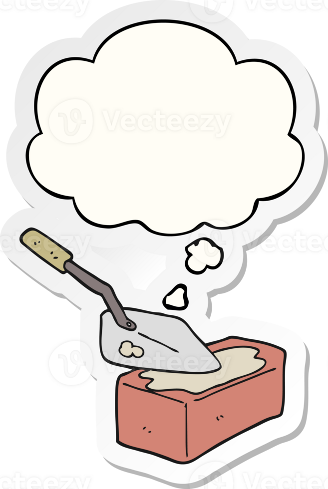 cartoon bricklaying with thought bubble as a printed sticker png