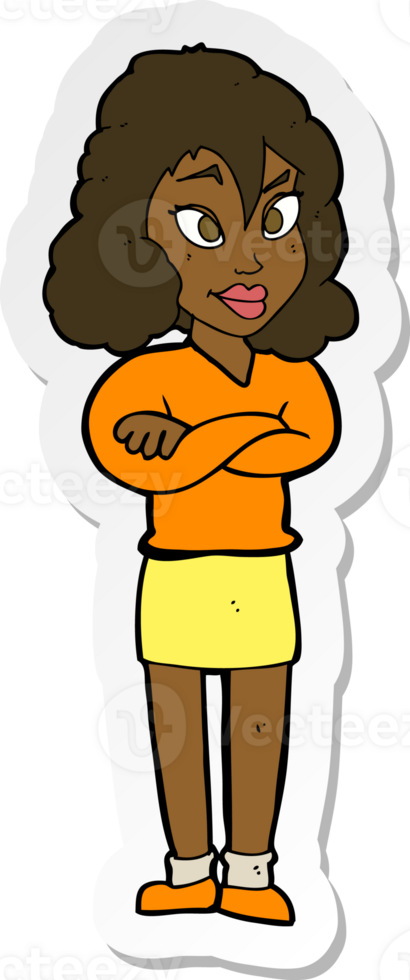 sticker of a cartoon woman with crossed arms png