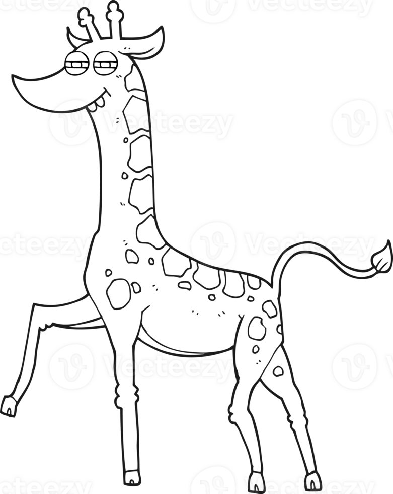 hand drawn black and white cartoon giraffe png