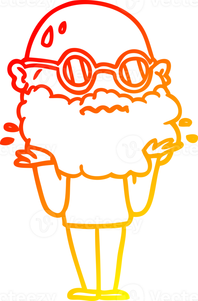 warm gradient line drawing of a cartoon worried man with beard and sunglasses png