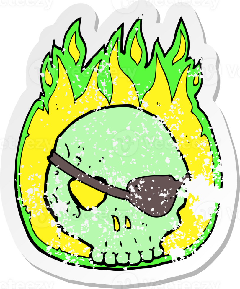 retro distressed sticker of a cartoon skull with eye patch png