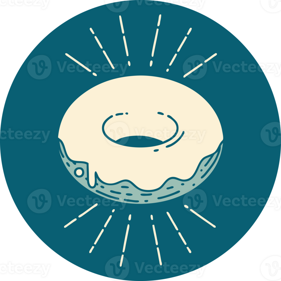 icon of a tattoo style iced donut png