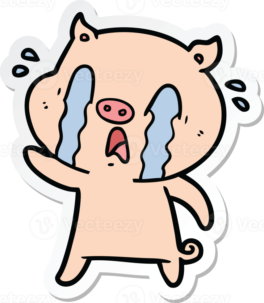 sticker of a crying pig cartoon png