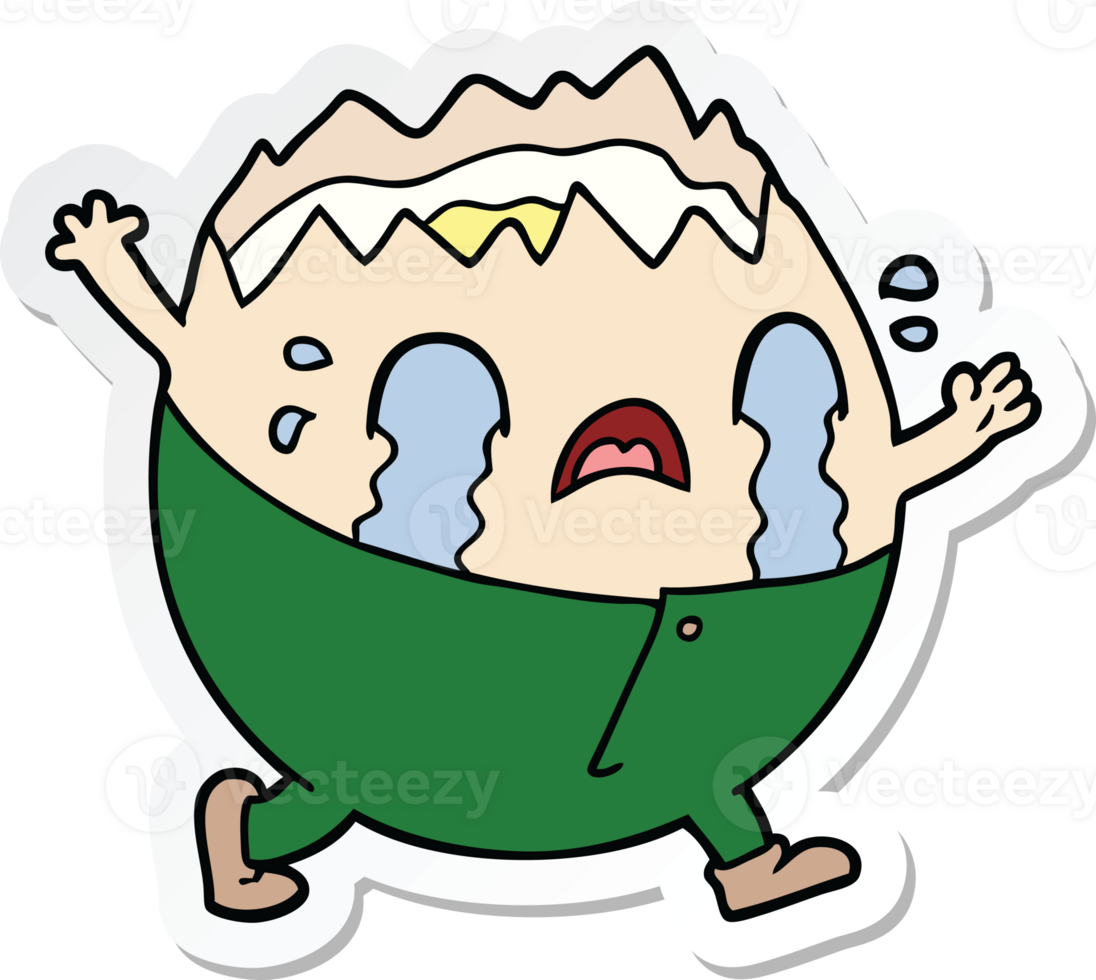 sticker of a humpty dumpty cartoon egg man crying png