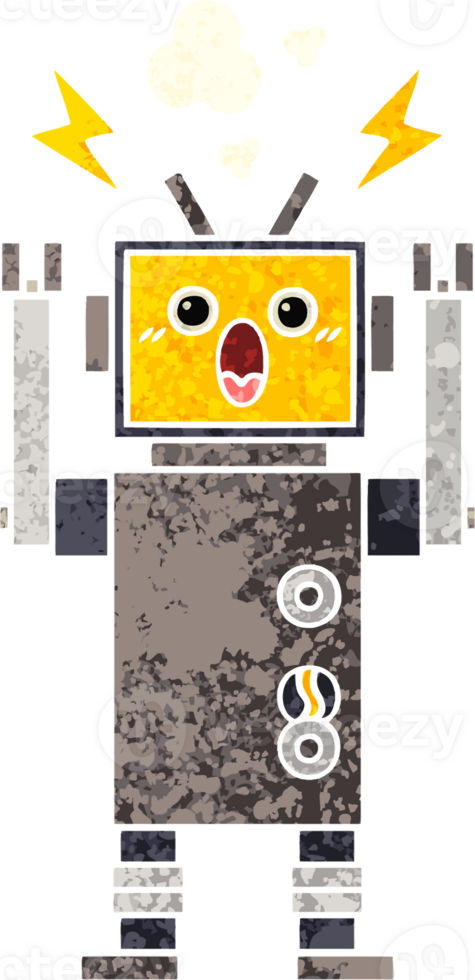 retro illustration style cartoon of a broken robot png
