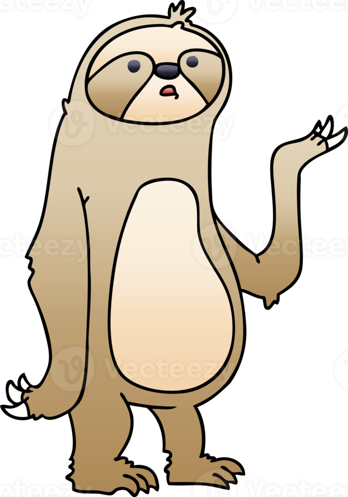 gradient shaded quirky cartoon sloth png