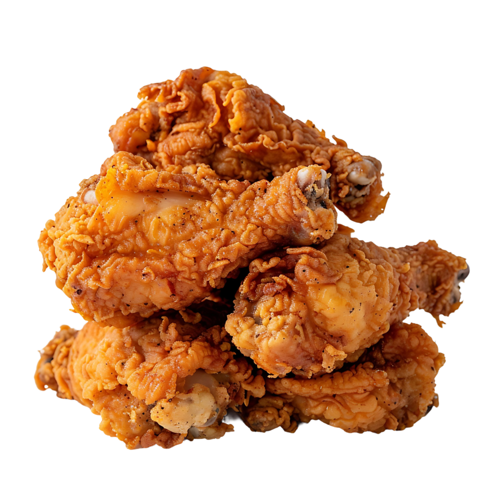 A stack of fried chicken pieces on a transparent background. Concept of indulgence and satisfaction png