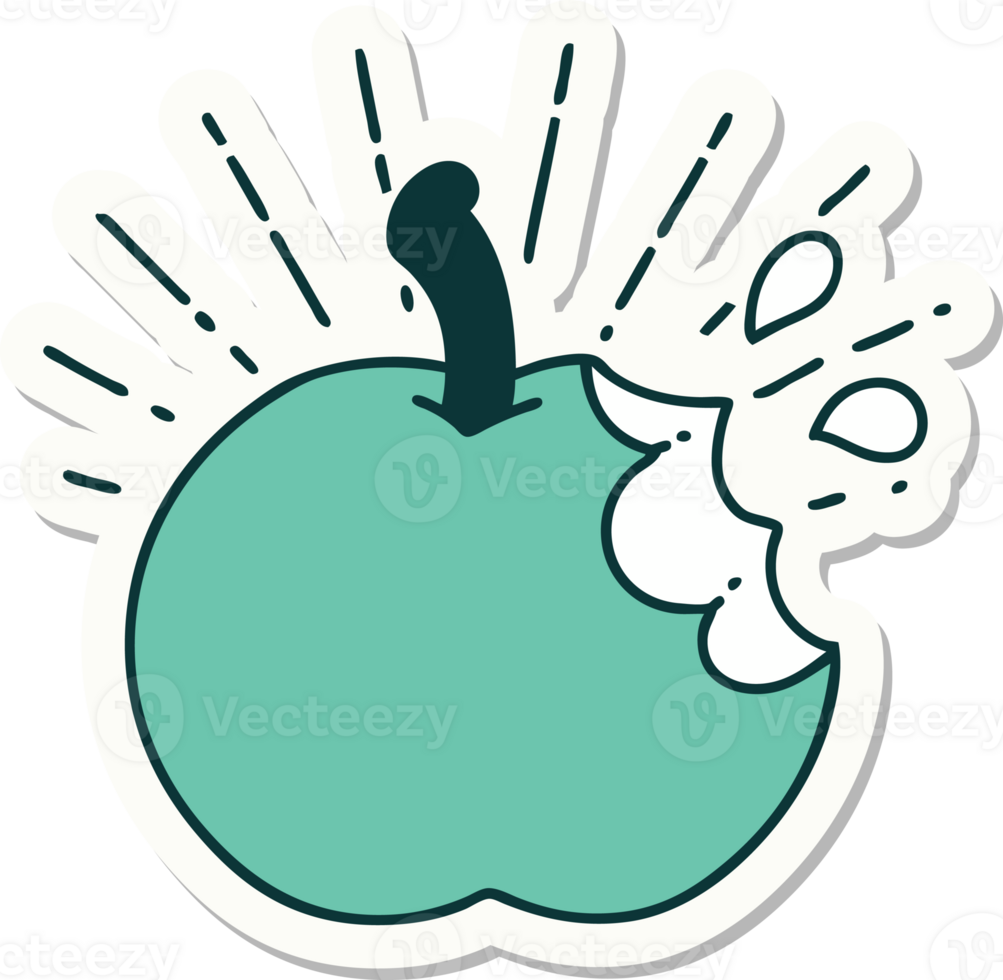 sticker of a tattoo style bitten apple png