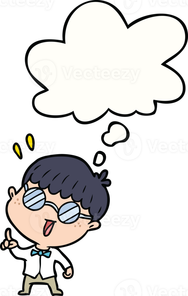 cartoon clever boy with thought bubble png