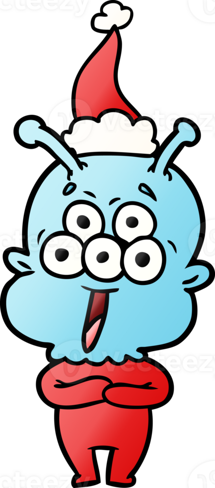 happy hand drawn gradient cartoon of a alien wearing santa hat png