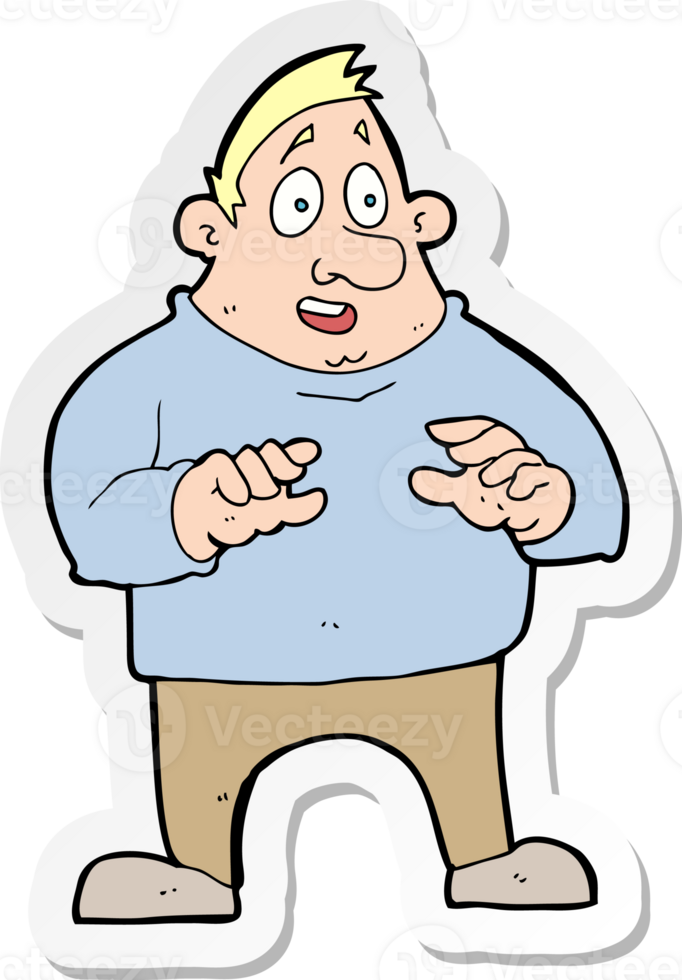 sticker of a cartoon excited overweight man png