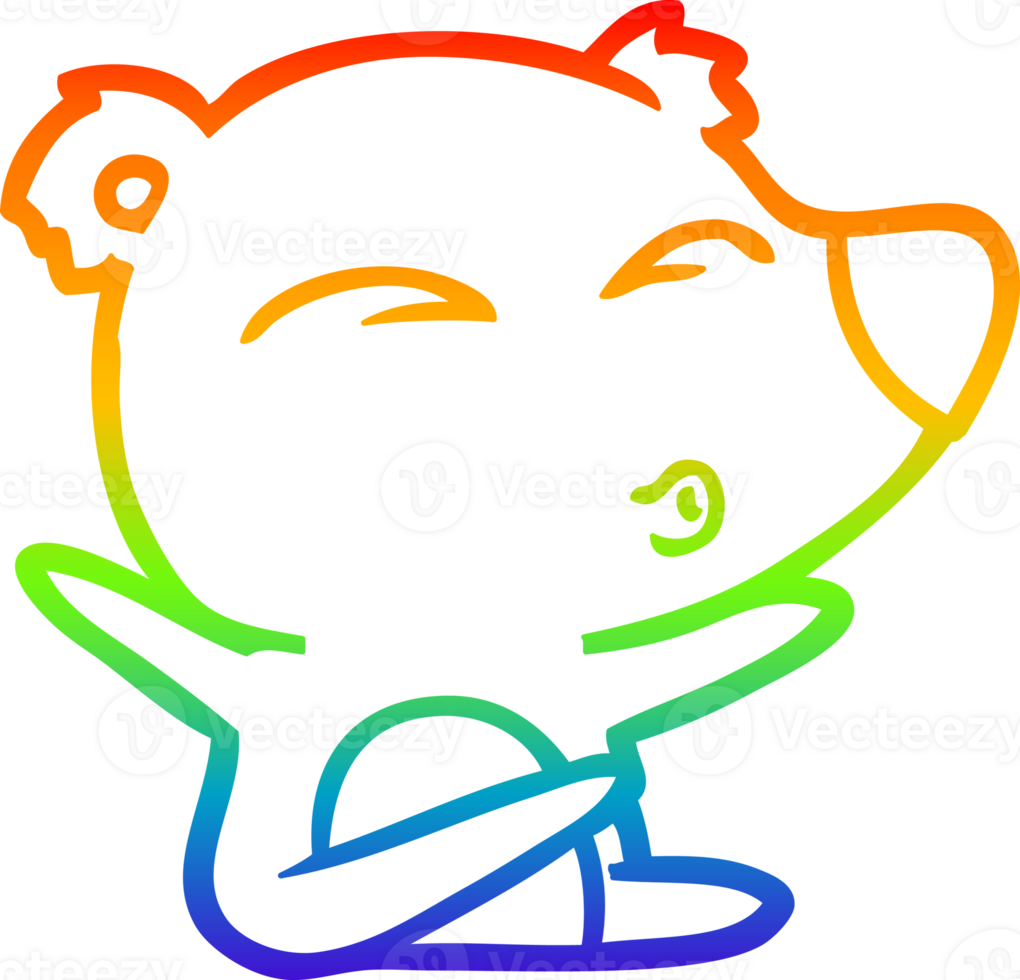 rainbow gradient line drawing of a cartoon whistling bear png