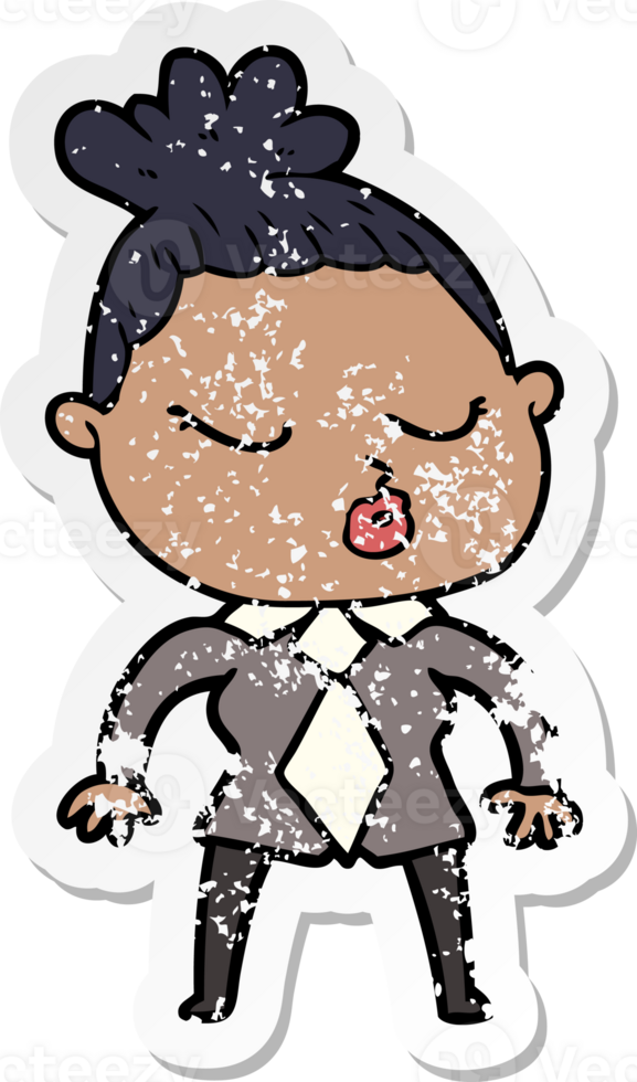 distressed sticker of a cartoon calm woman png