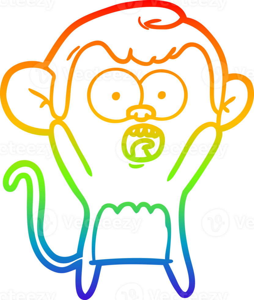 rainbow gradient line drawing of a cartoon shocked monkey png