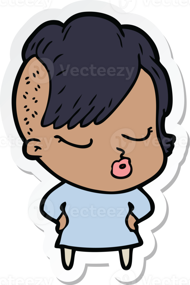 sticker of a cartoon pretty hipster girl png