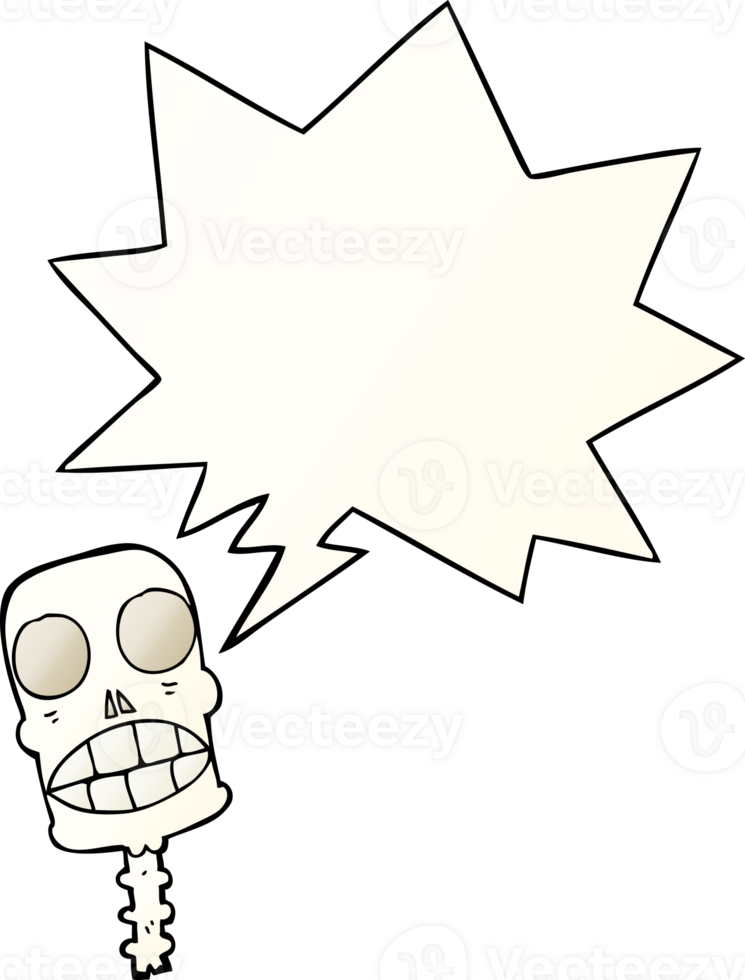 cartoon spooky skull with speech bubble in smooth gradient style png