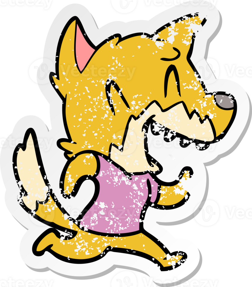 distressed sticker of a laughing fox running away png