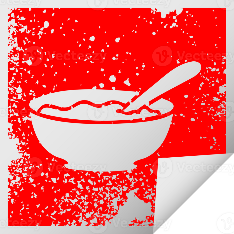 distressed square peeling sticker quirky symbol bowl of porridge png