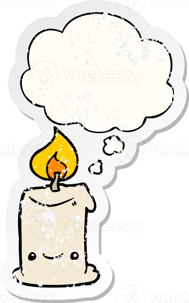 cartoon candle with thought bubble as a distressed worn sticker png