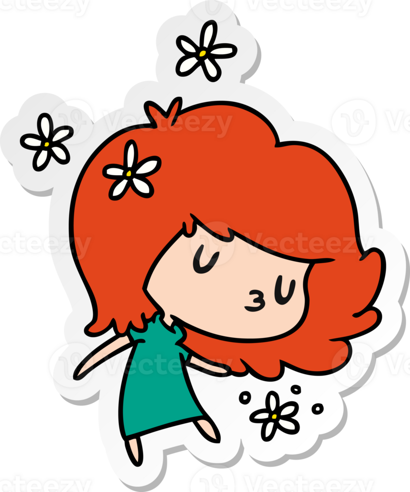 sticker cartoon illustration of a cute kawaii girl png